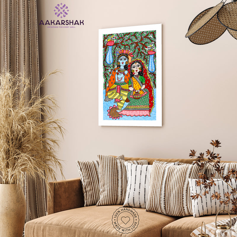 vibrant handmade radha-krishna painting-depicting indian folk traditions