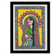 Framed artwork of a colorful radha-with handmade madhubani painting 