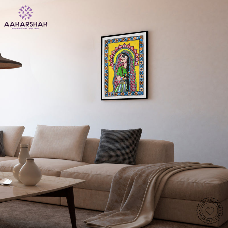 vibrant handmade radha painting-depicting indian folk traditions