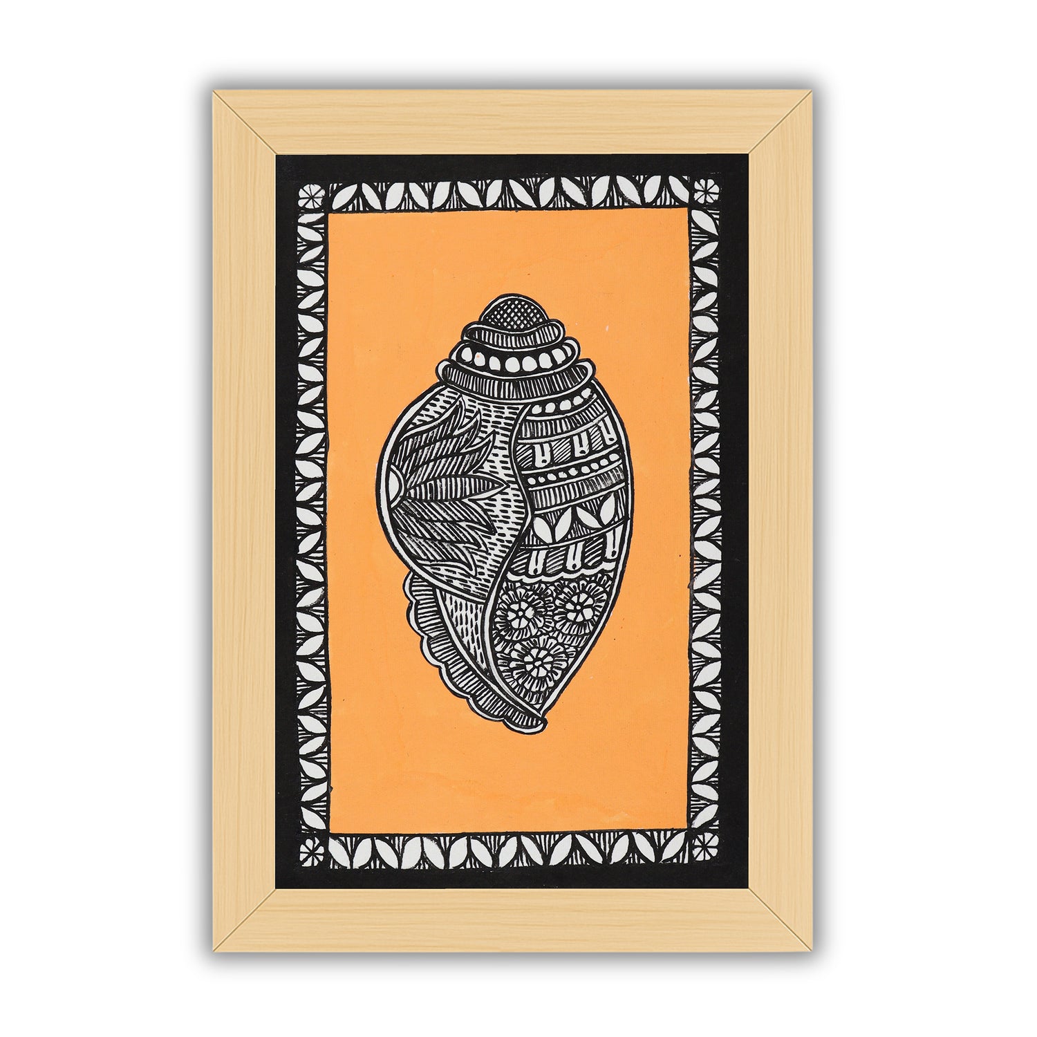 handmade madhubani painting painting Shankh-in vibrant traditional folk art style
