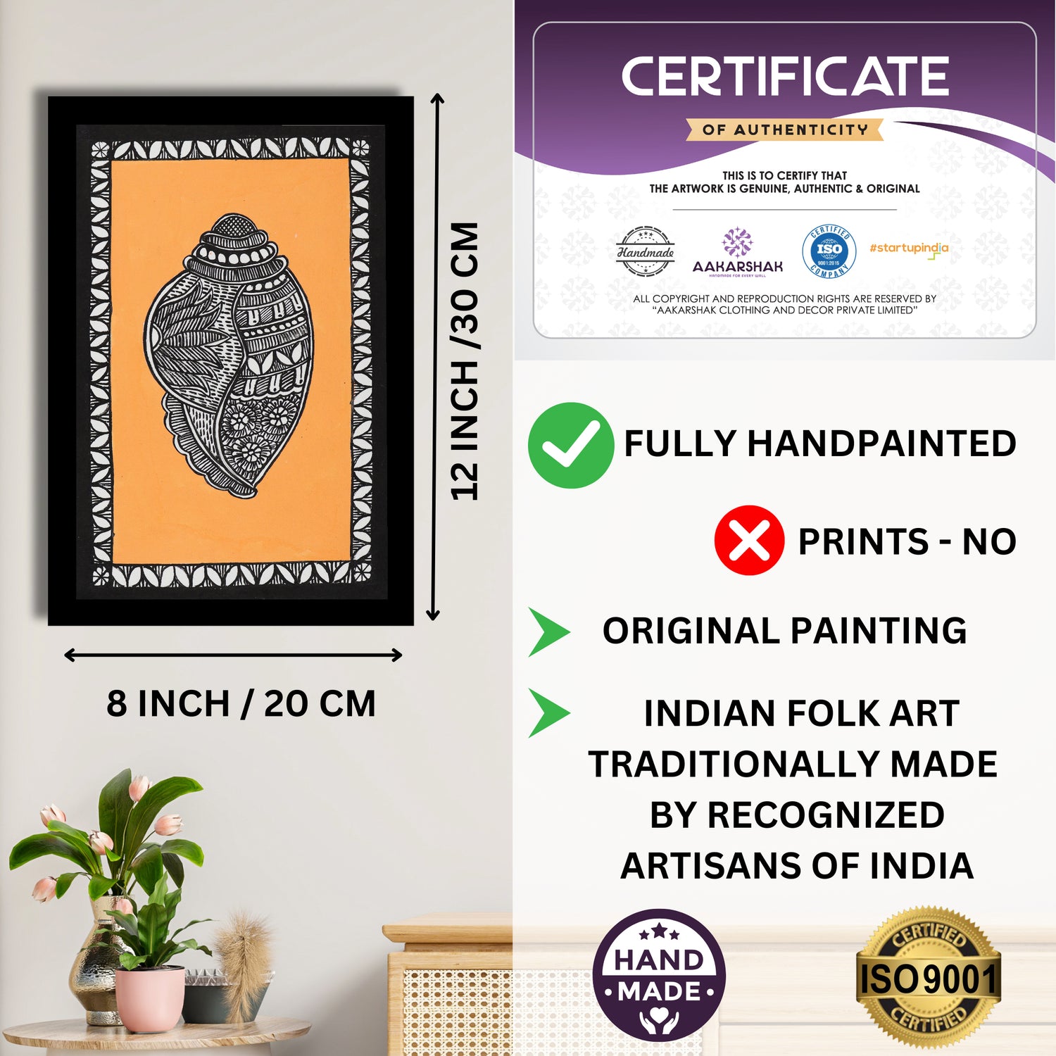 handmade iso certified-Shankh madhubani painting
