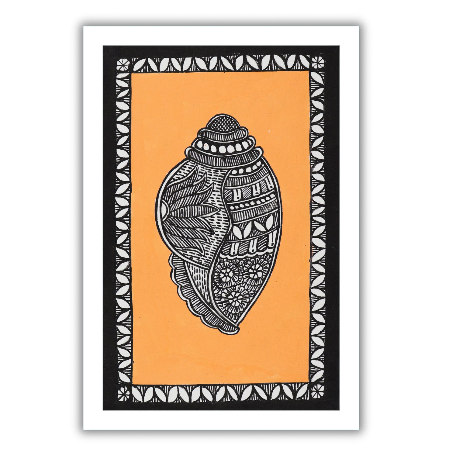 handmade madhubani painting painting Shankh-in vibrant traditional folk art style