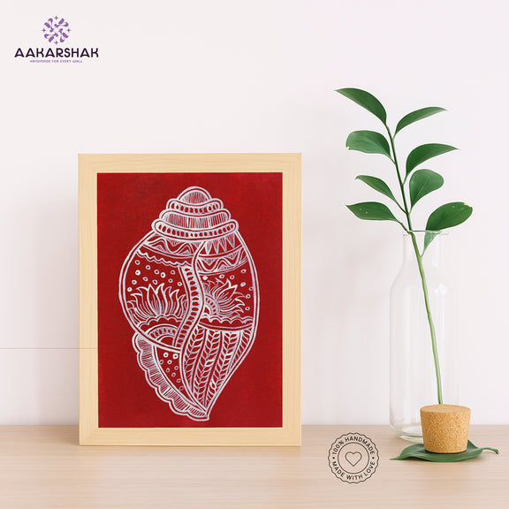 Handmade Madhubani shankha painting-with tabletop stand for home decor
