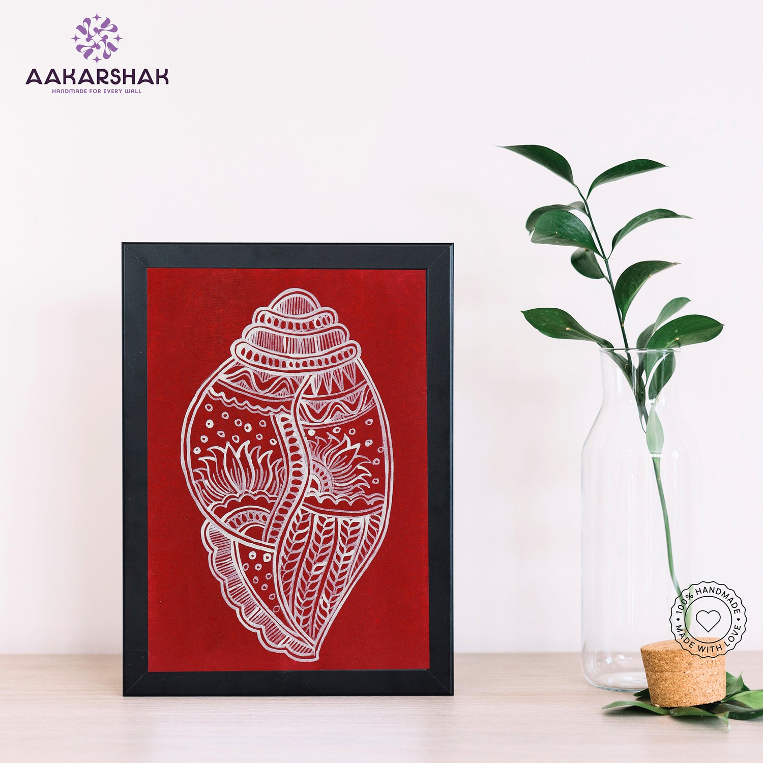 Handmade Madhubani shankha painting-with tabletop stand for home decor
