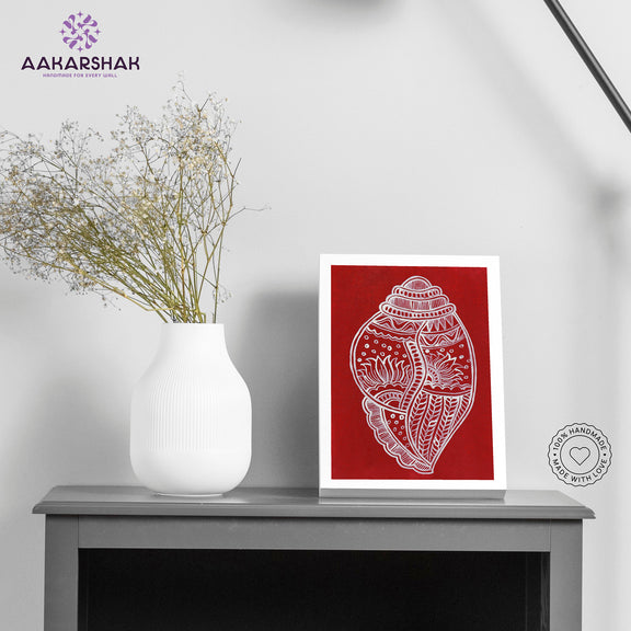 Handmade Madhubani shankha painting-with tabletop stand for home decor
