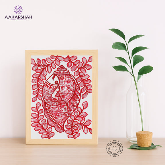 Handmade Madhubani shankha painting-with tabletop stand for home decor
