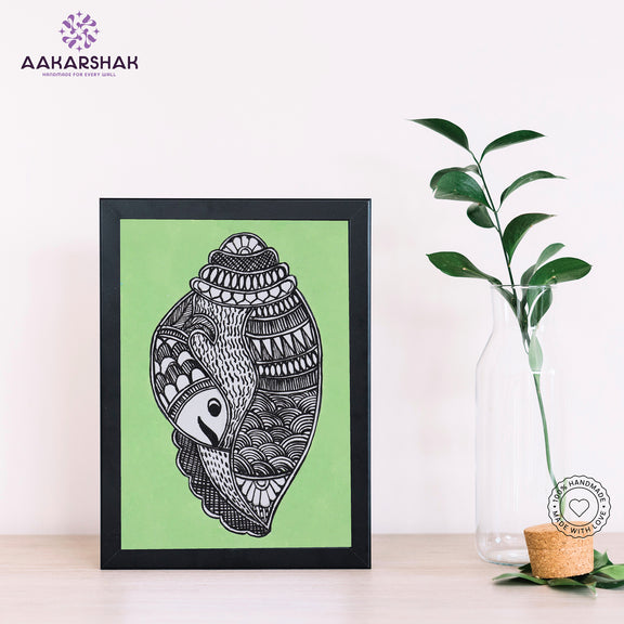 Handmade Madhubani shankha painting-with tabletop stand for home decor
