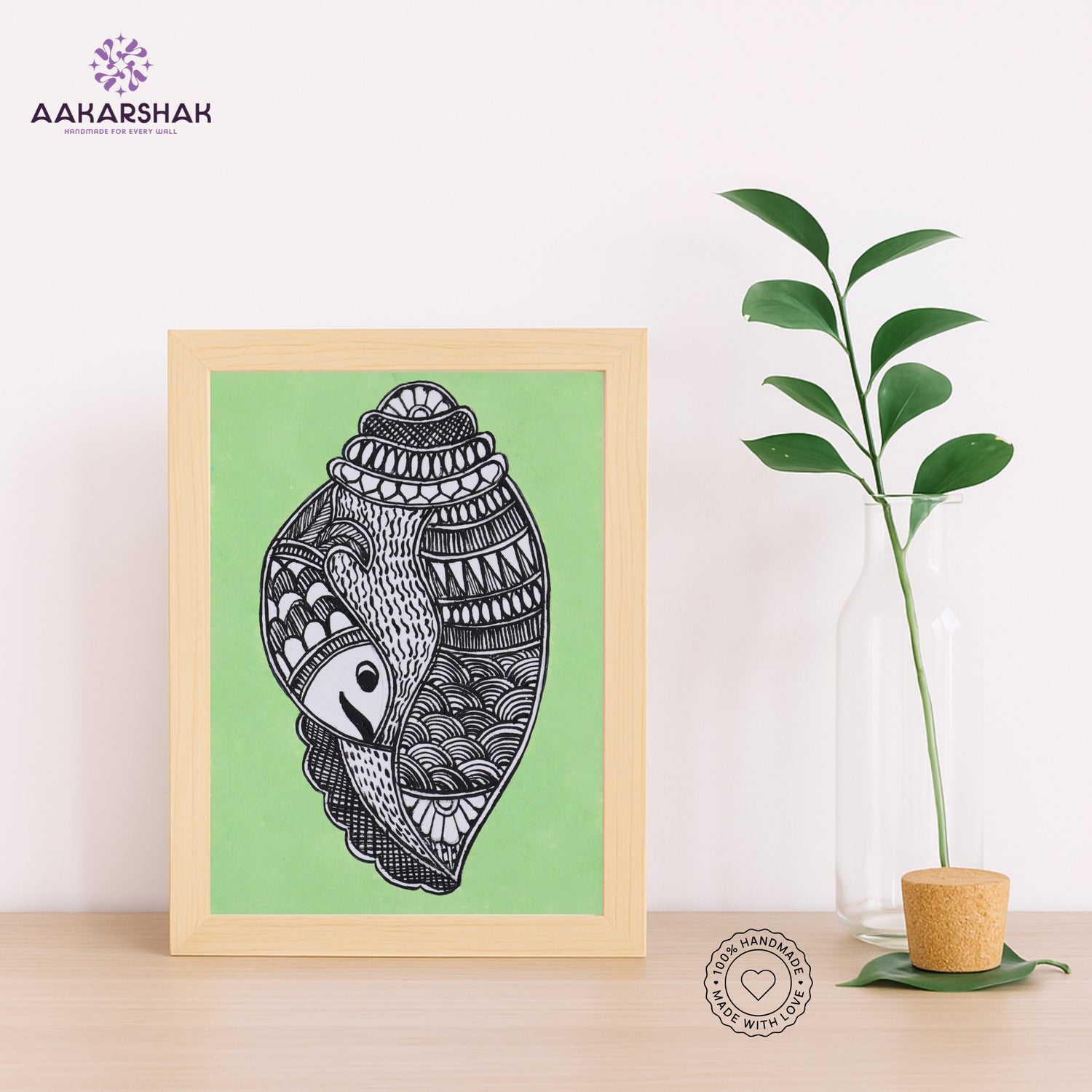 Handmade Madhubani shankha painting-with tabletop stand for home decor
