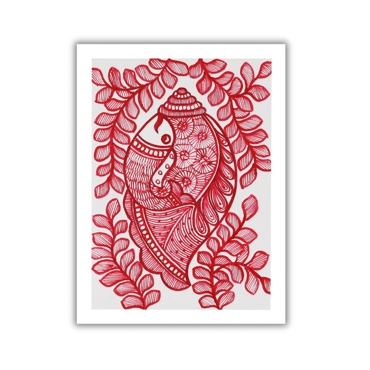 handmade madhubani painting shankha-in vibrant traditional folk art style
