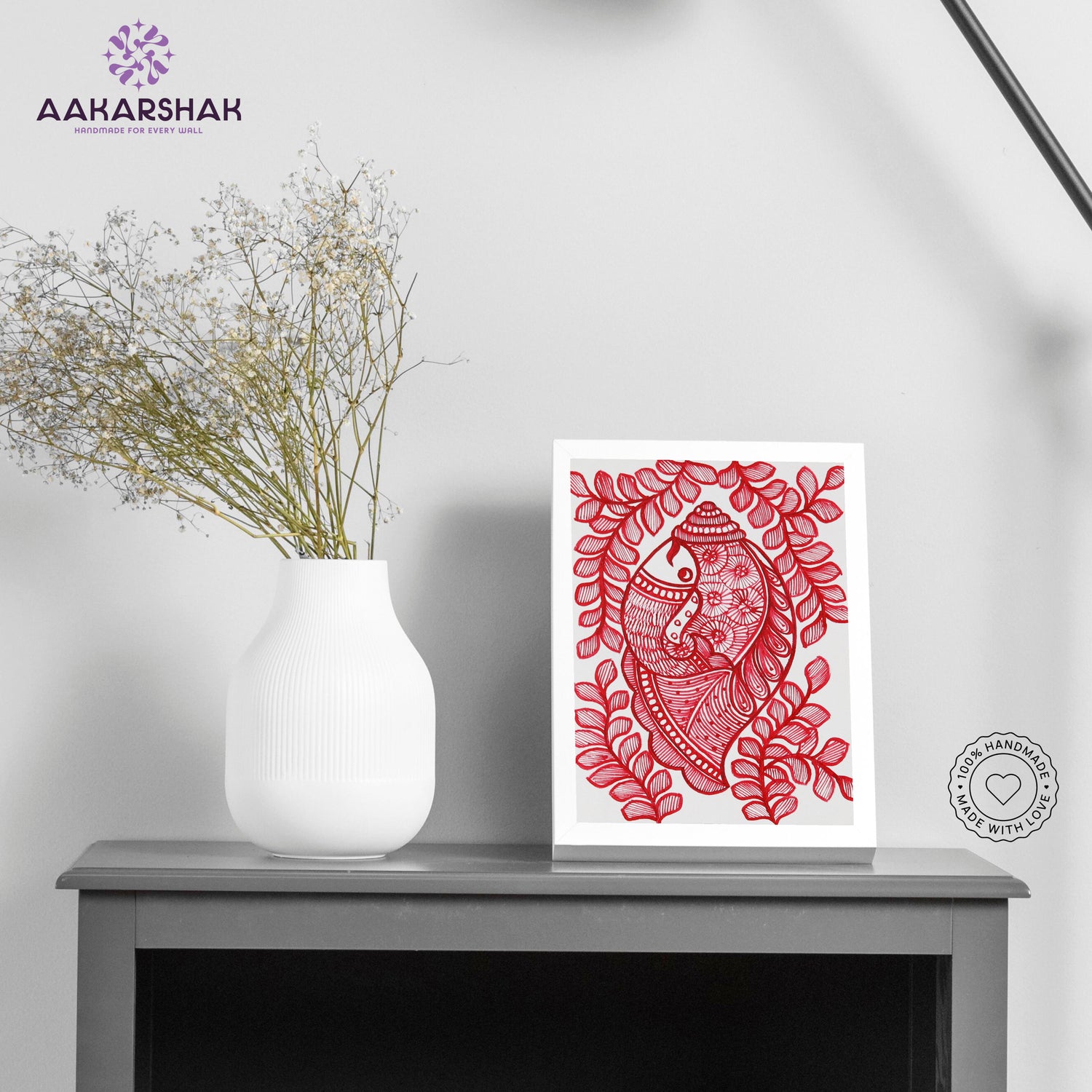 Handmade Madhubani shankha painting-with tabletop stand for home decor
