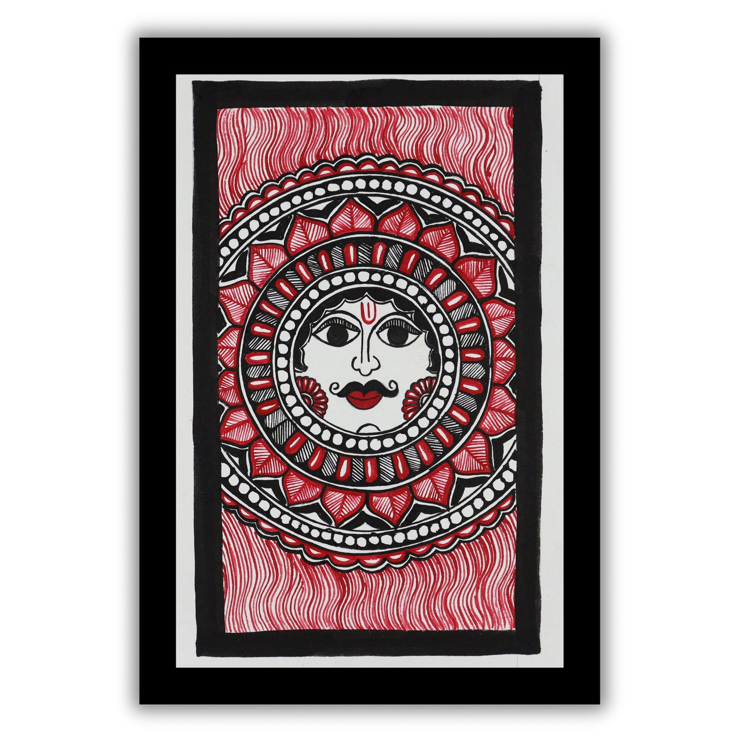 handmade madhubani painting painting sun-in vibrant traditional folk art style