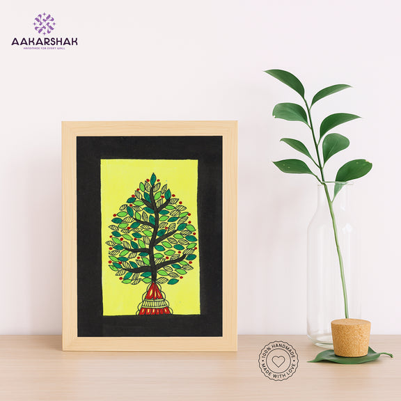 Handmade Madhubani flower painting-with tabletop stand for home decor

