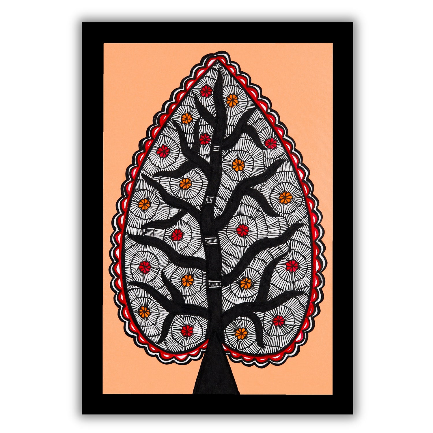 handmade madhubani painting painting tree of life-in vibrant traditional folk art style