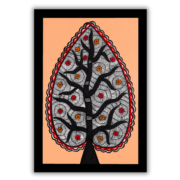 handmade madhubani painting painting tree of life-in vibrant traditional folk art style