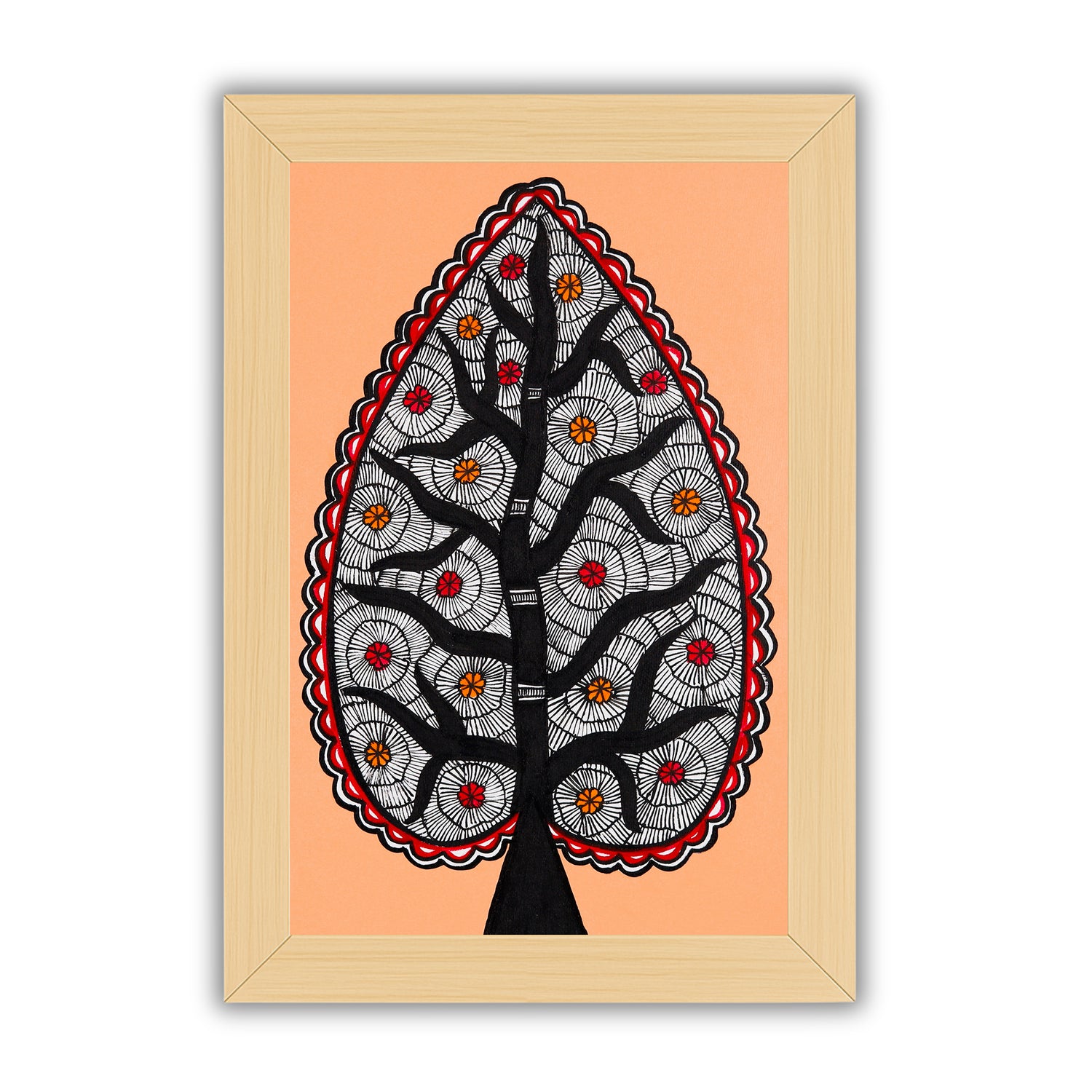 handmade madhubani painting painting tree of life-in vibrant traditional folk art style
