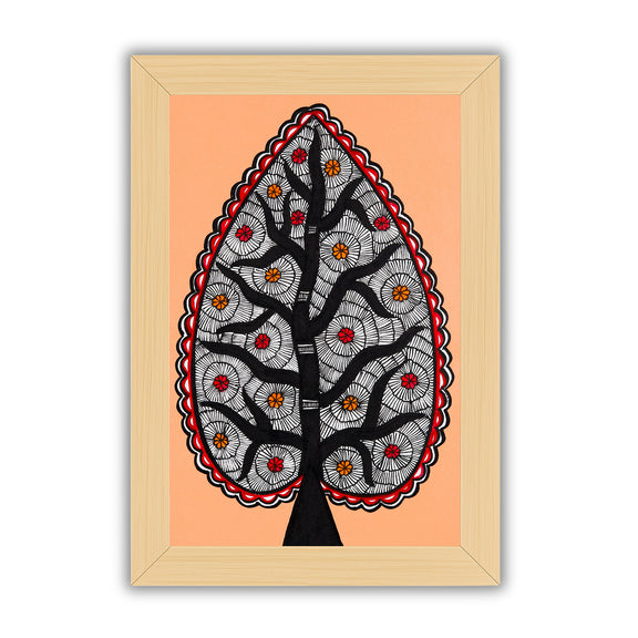 handmade madhubani painting painting tree of life-in vibrant traditional folk art style