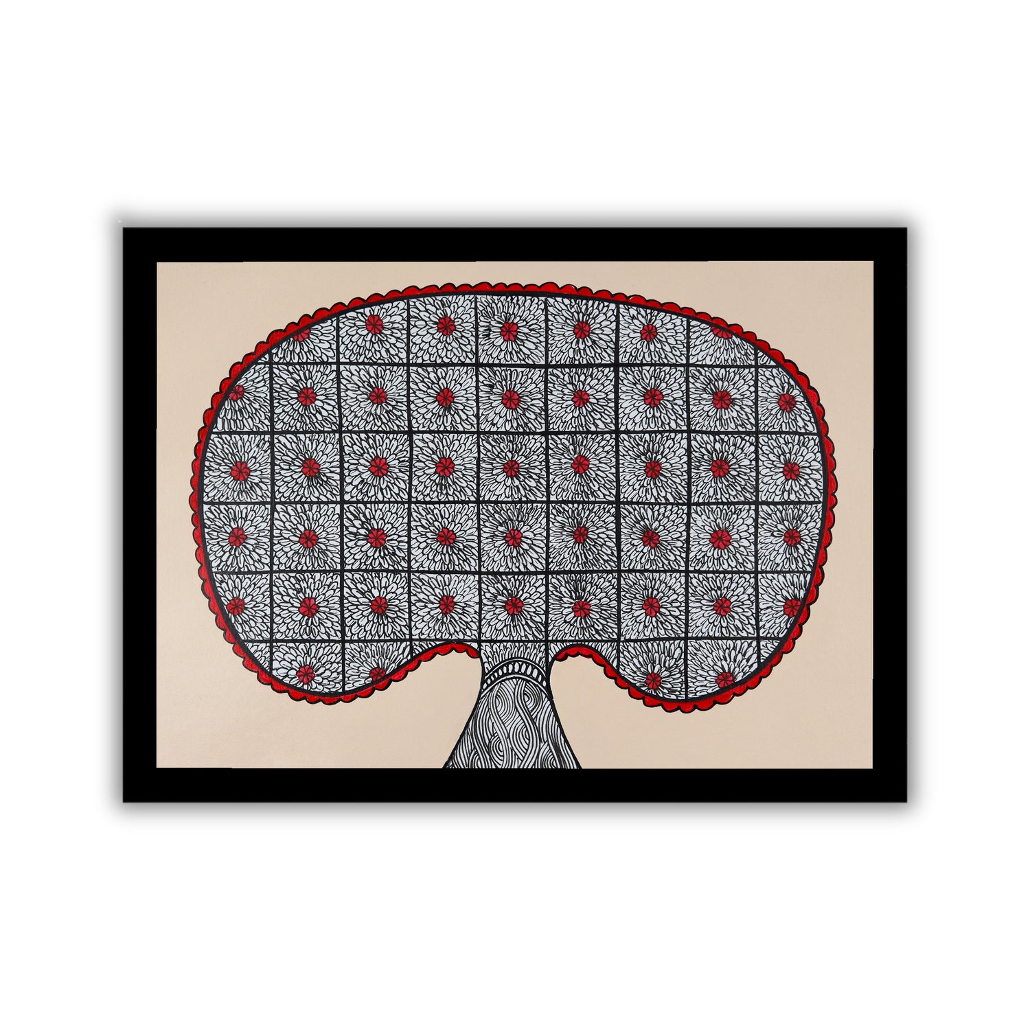 Framed artwork of a colorful tree of life-with handmade madhubani painting 
