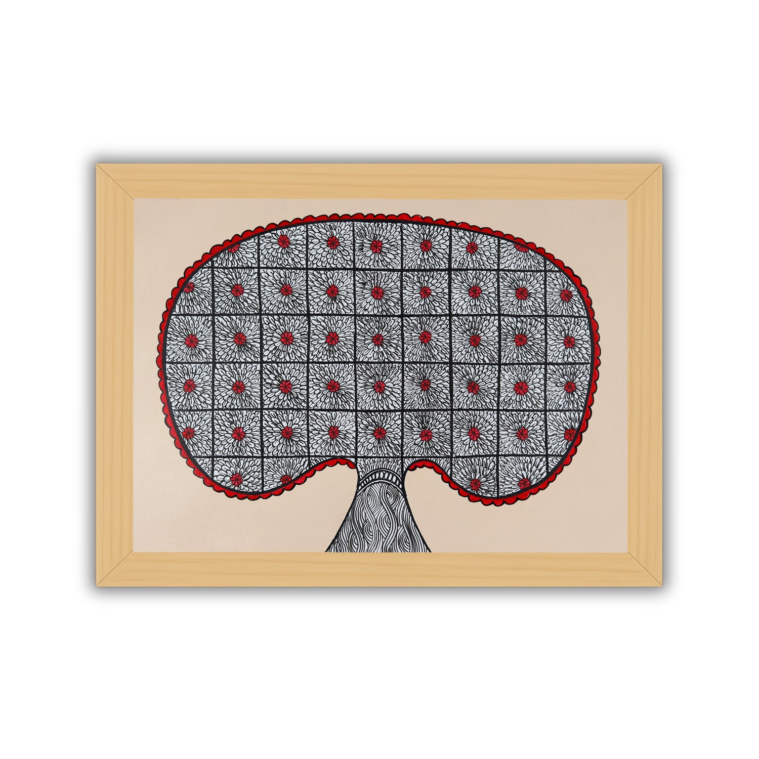 Framed artwork of a colorful tree of life-with handmade madhubani painting