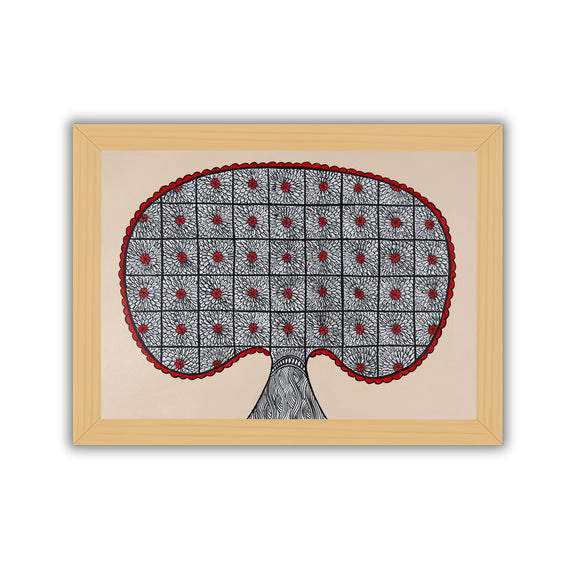 Framed artwork of a colorful tree of life-with handmade madhubani painting