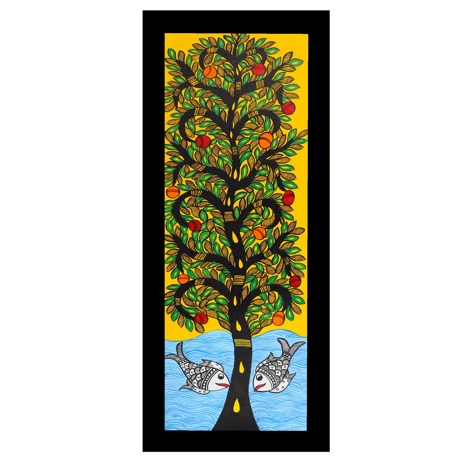 Framed artwork of a colorful tree of life-with handmade madhubani painting 