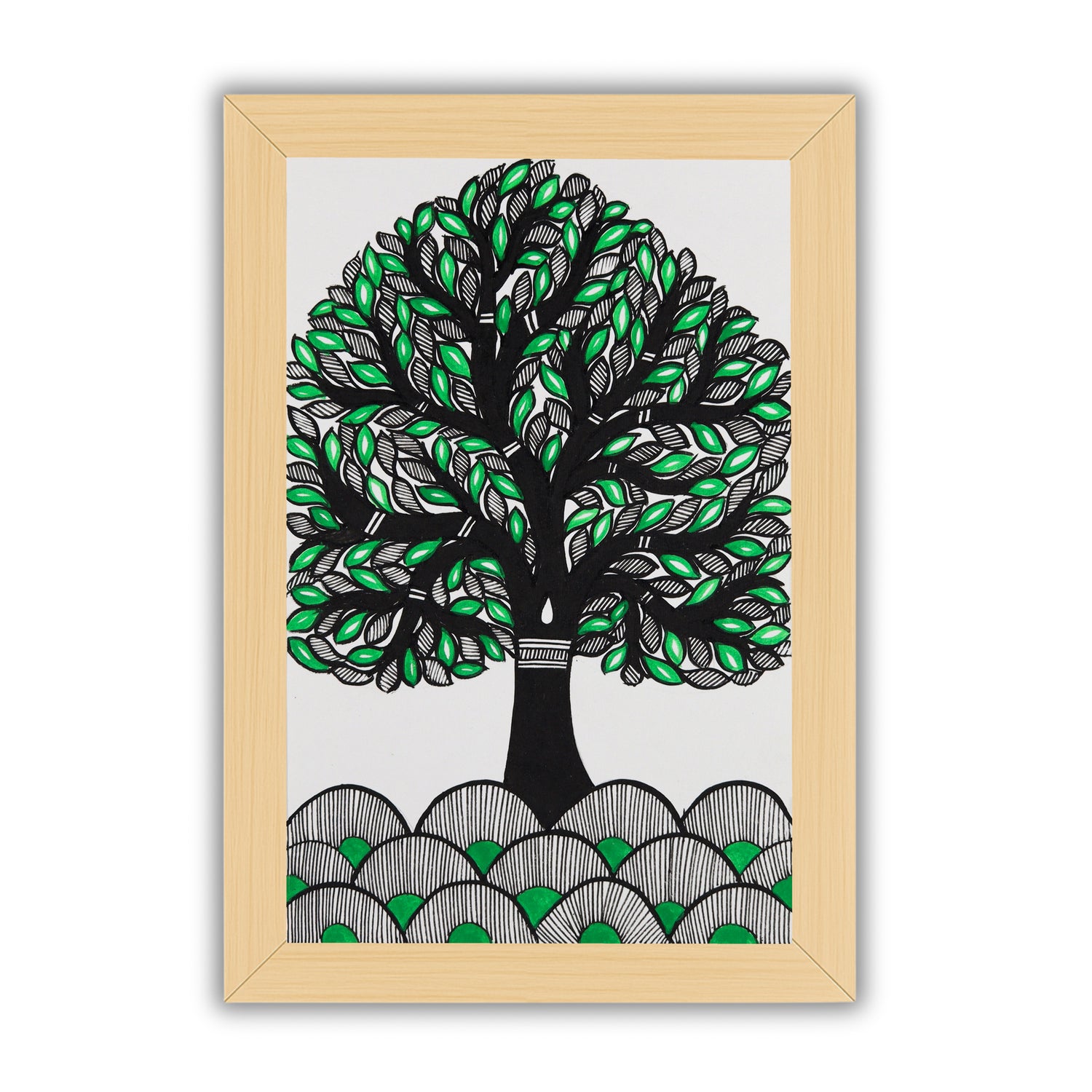 handmade madhubani painting painting tree of life-in vibrant traditional folk art style