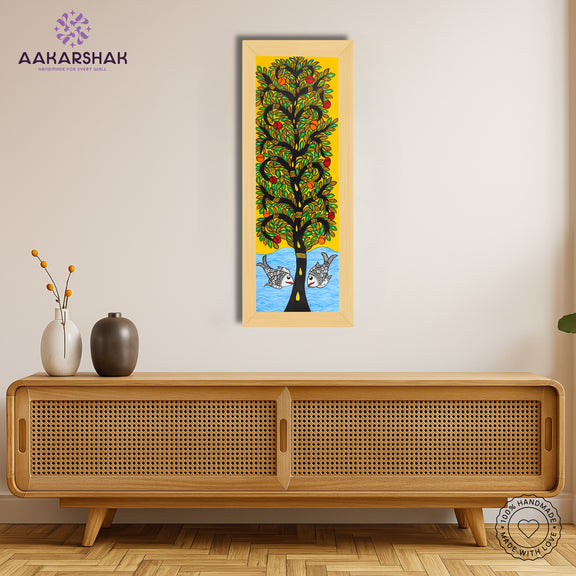 Framed artwork with tree of life design -handmade madhubani painting for home decor