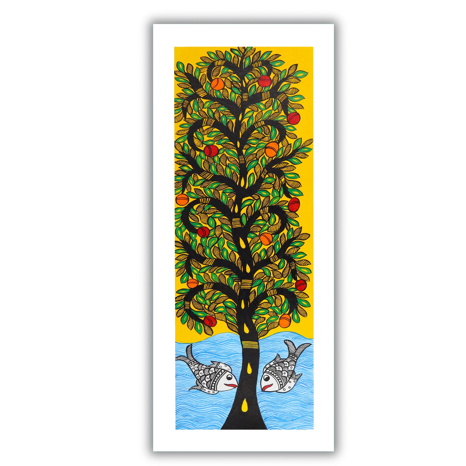 Framed artwork of a colorful tree of life-with handmade madhubani painting 