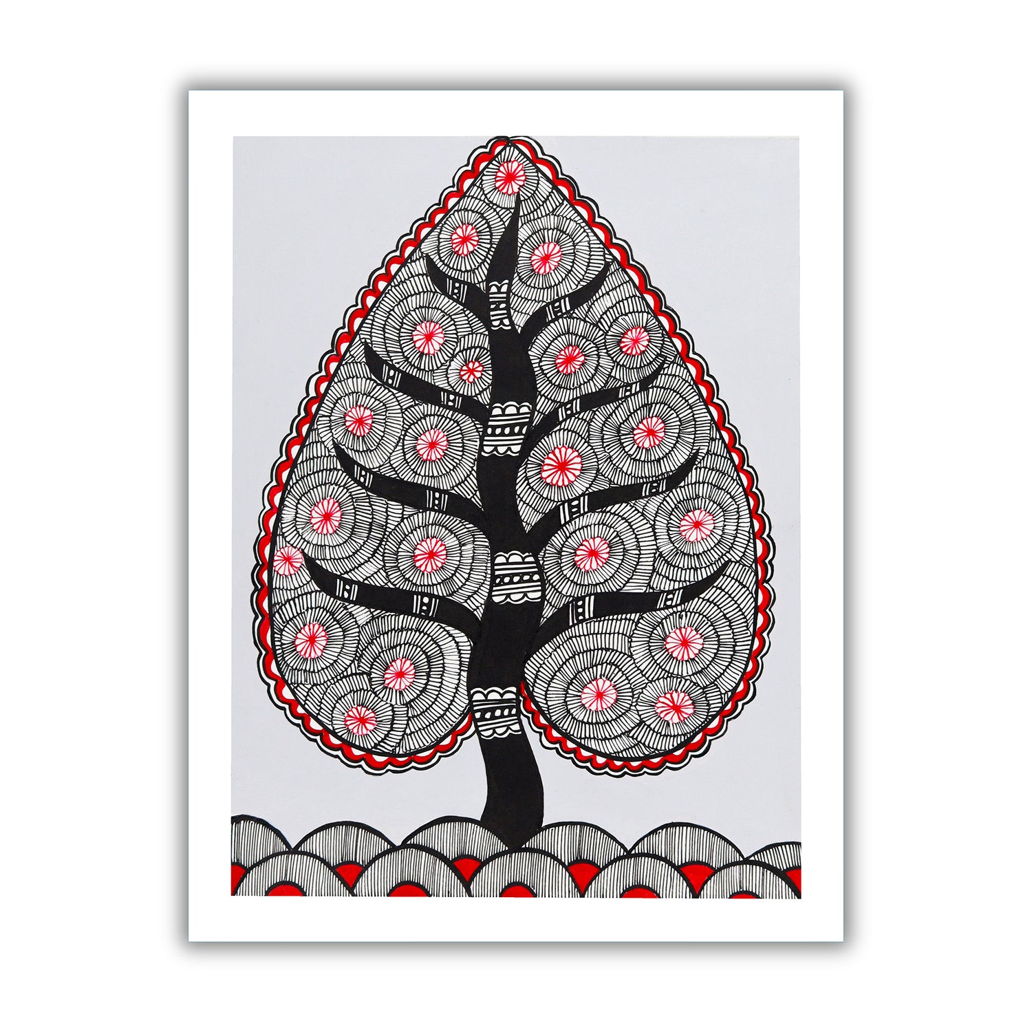 Framed artwork of a colorful tree of life-with handmade madhubani painting