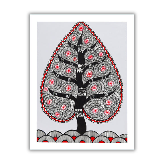 Framed artwork of a colorful tree of life-with handmade madhubani painting