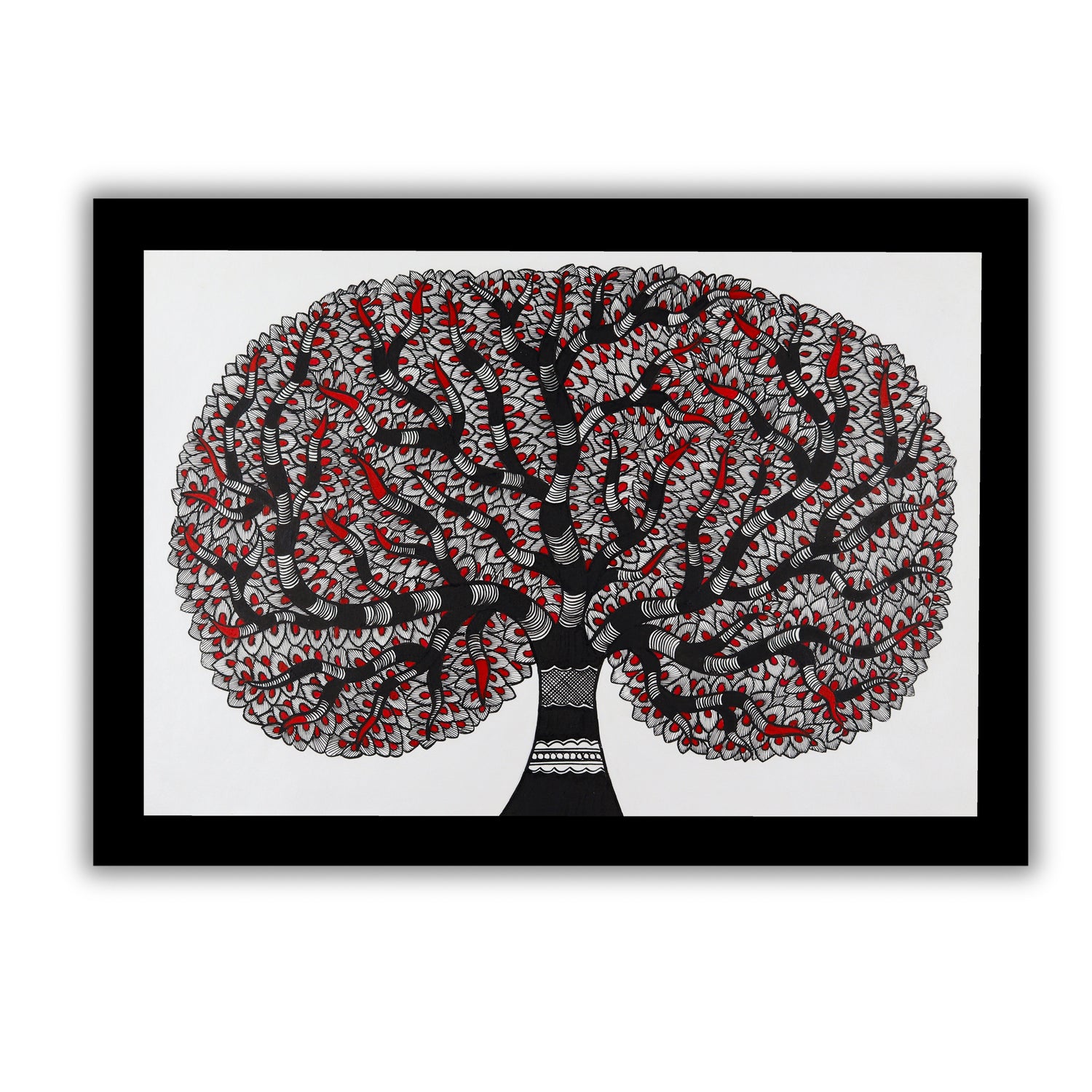Framed artwork of a colorful tree of life-with handmade madhubani 