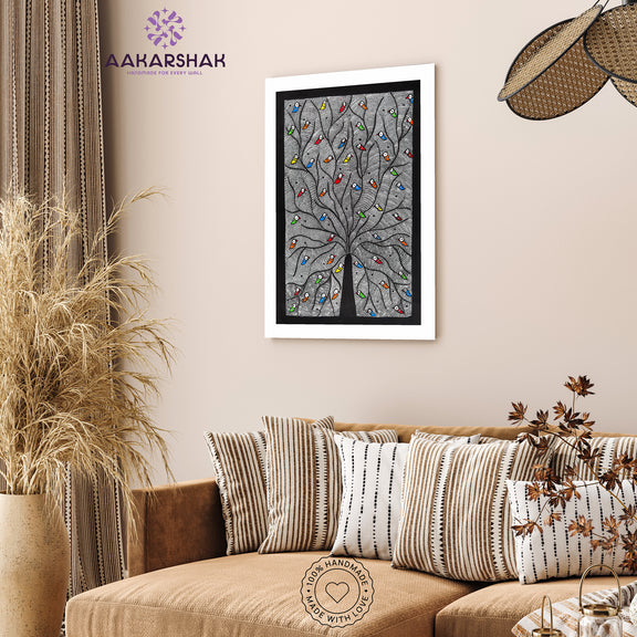 vibrant handmade peacock tree of life painting-depicting indian folk traditions