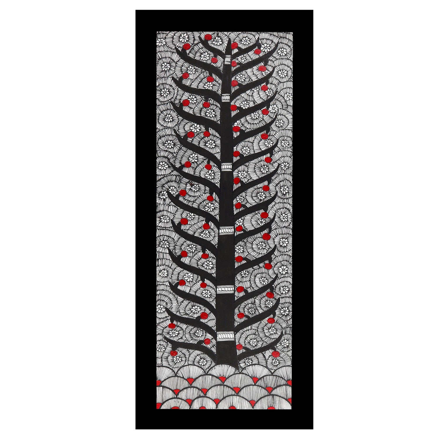 Framed artwork of a colorful tree of life-with handmade madhubani painting 