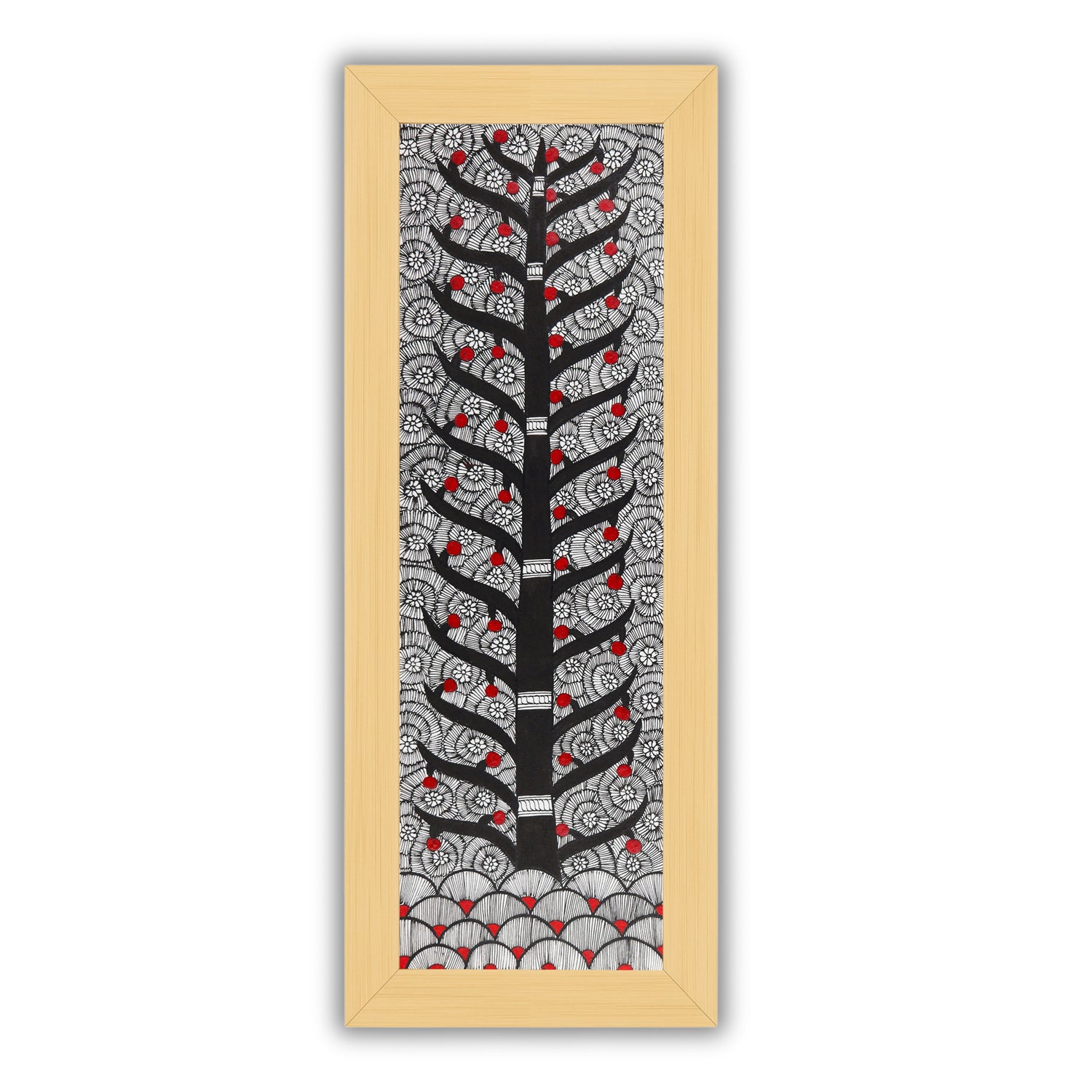 Framed artwork of a colorful tree of life-with handmade madhubani painting 
