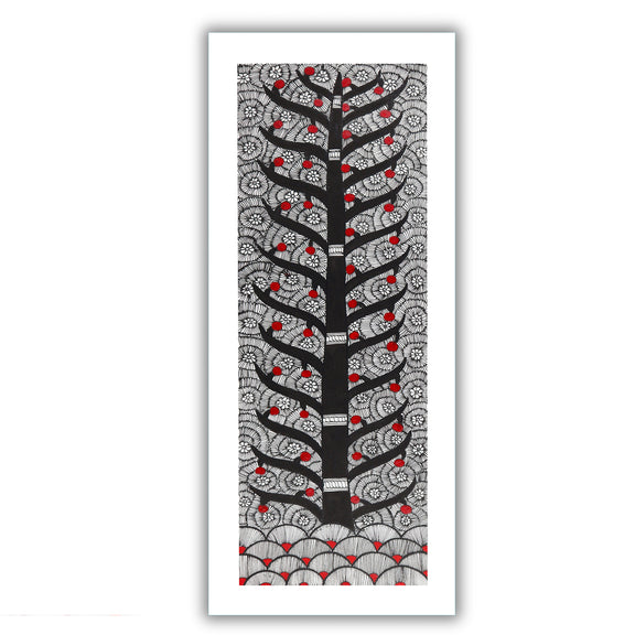 Framed artwork of a colorful tree of life-with handmade madhubani painting 