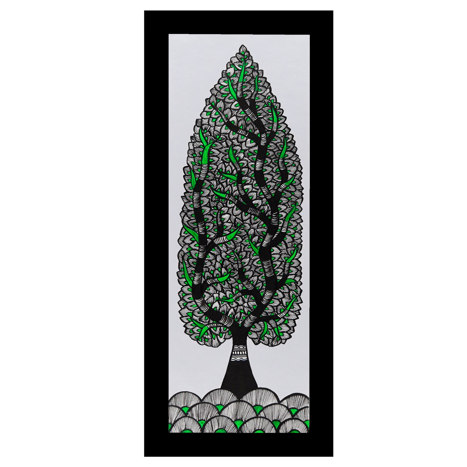 Framed artwork of a colorful tree of life-with handmade madhubani painting 