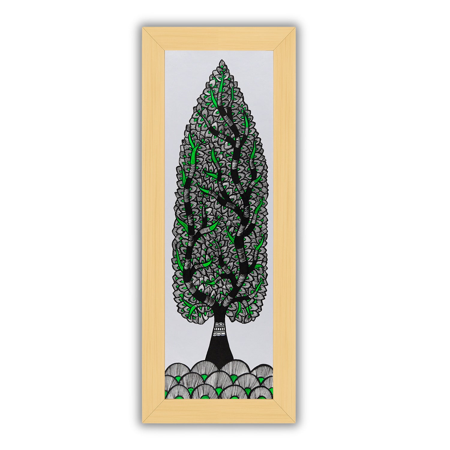 Framed artwork of a colorful tree of life-with handmade madhubani painting 