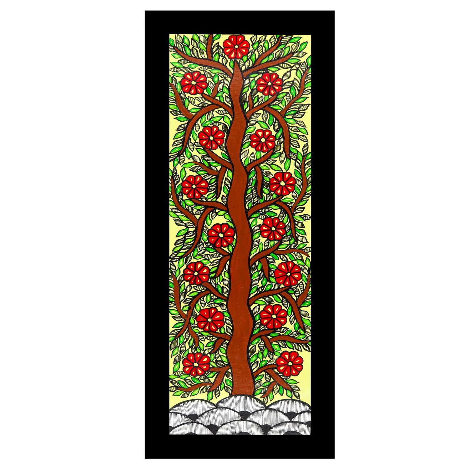 Framed artwork of a colorful tree of life-with handmade madhubani painting 