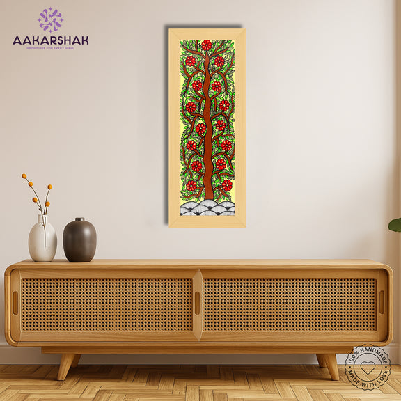 Framed artwork with tree of life design -handmade madhubani painting for home decor