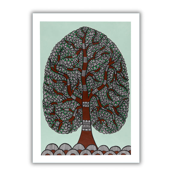 Framed artwork of a colorful tree of life-with handmade madhubani 