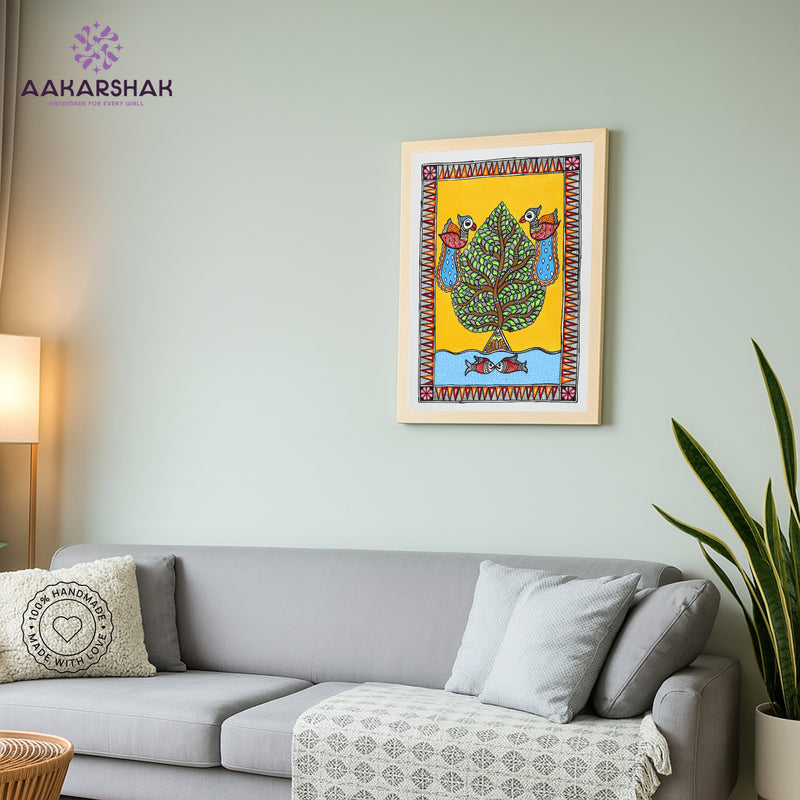 vibrant handmade tree of life painting-depicting indian folk traditions