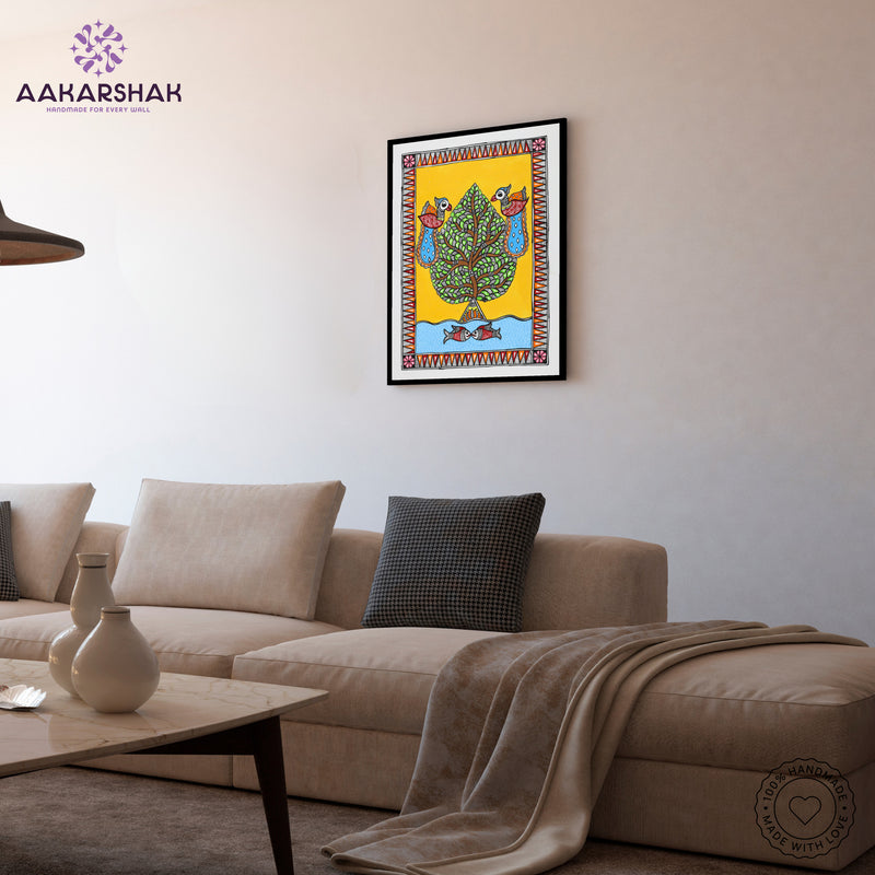 vibrant handmade tree of life painting-depicting indian folk traditions