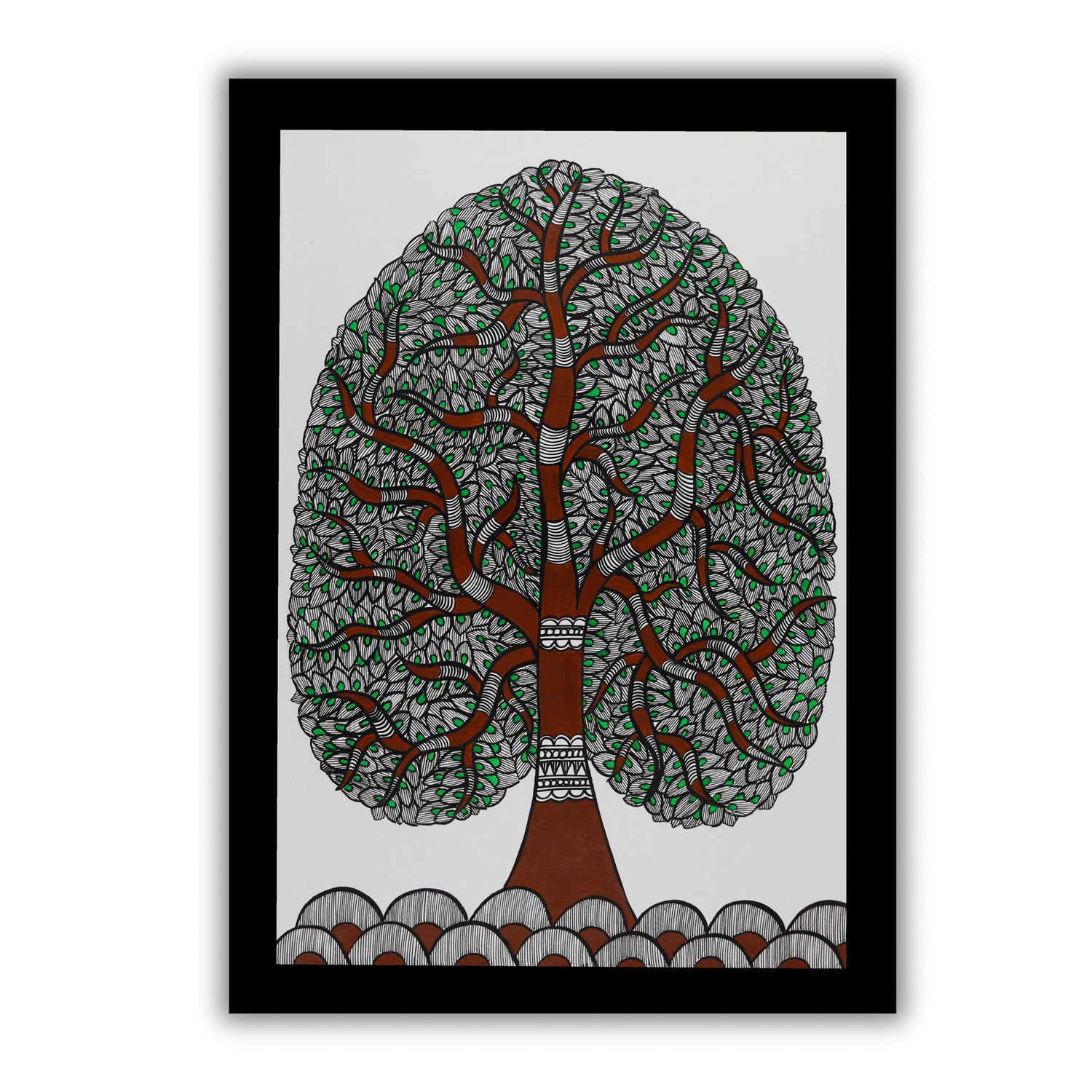 Framed artwork of a colorful tree of life-with handmade madhubani 