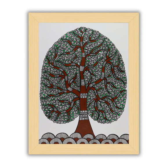 Framed artwork of a colorful tree of life-with handmade madhubani 