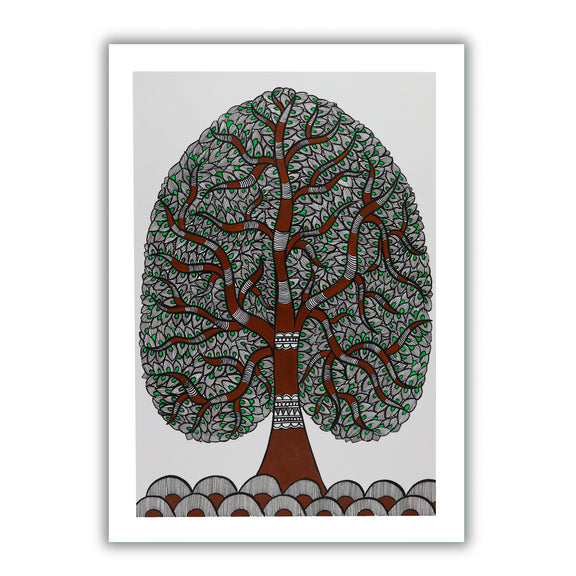Framed artwork of a colorful tree of life-with handmade madhubani 