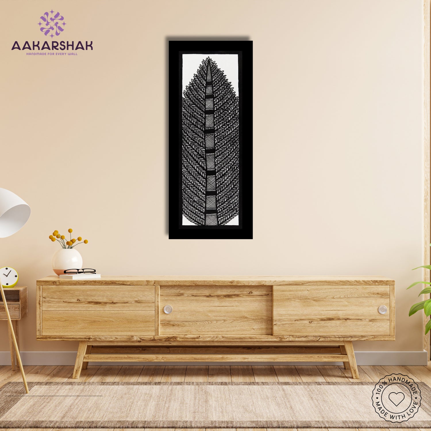 Framed artwork with tree of life design -handmade madhubani painting for home decor