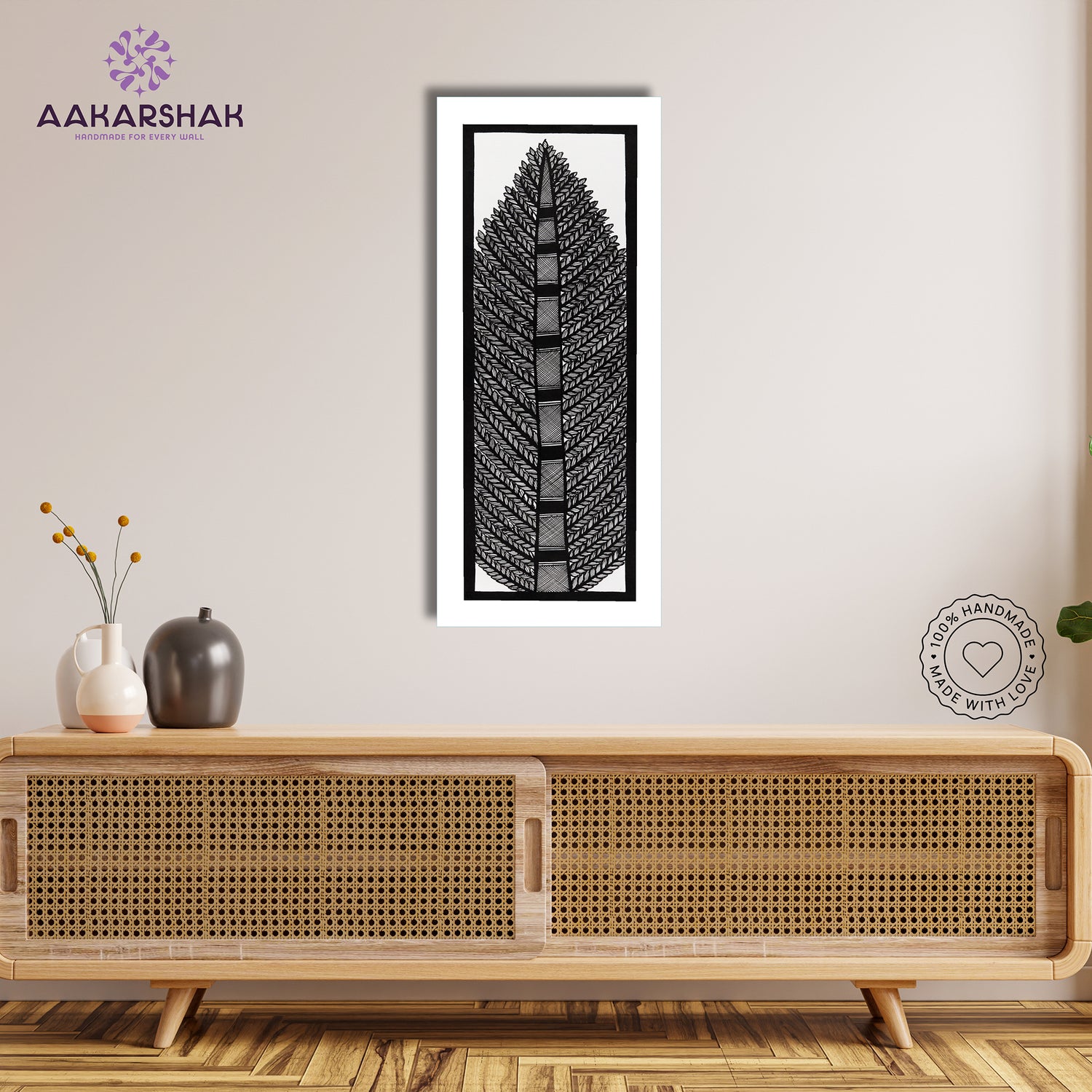 Framed artwork with tree of life design -handmade madhubani painting for home decor