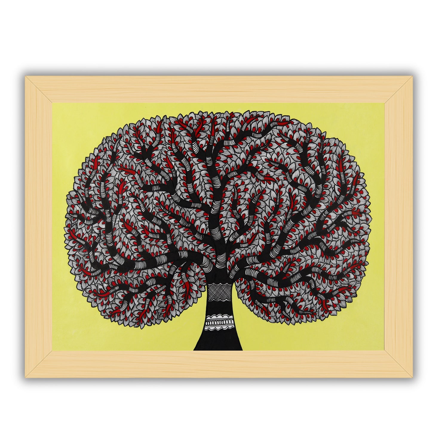 Framed artwork of a colorful tree of life-with handmade madhubani painting 