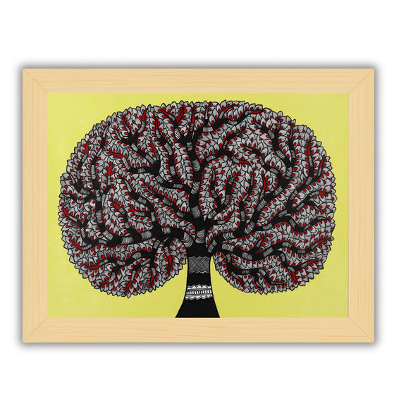 Framed artwork of a colorful tree of life-with handmade madhubani painting 