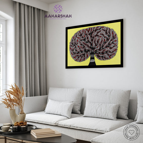 vibrant handmade tree of life painting-depicting indian folk traditions