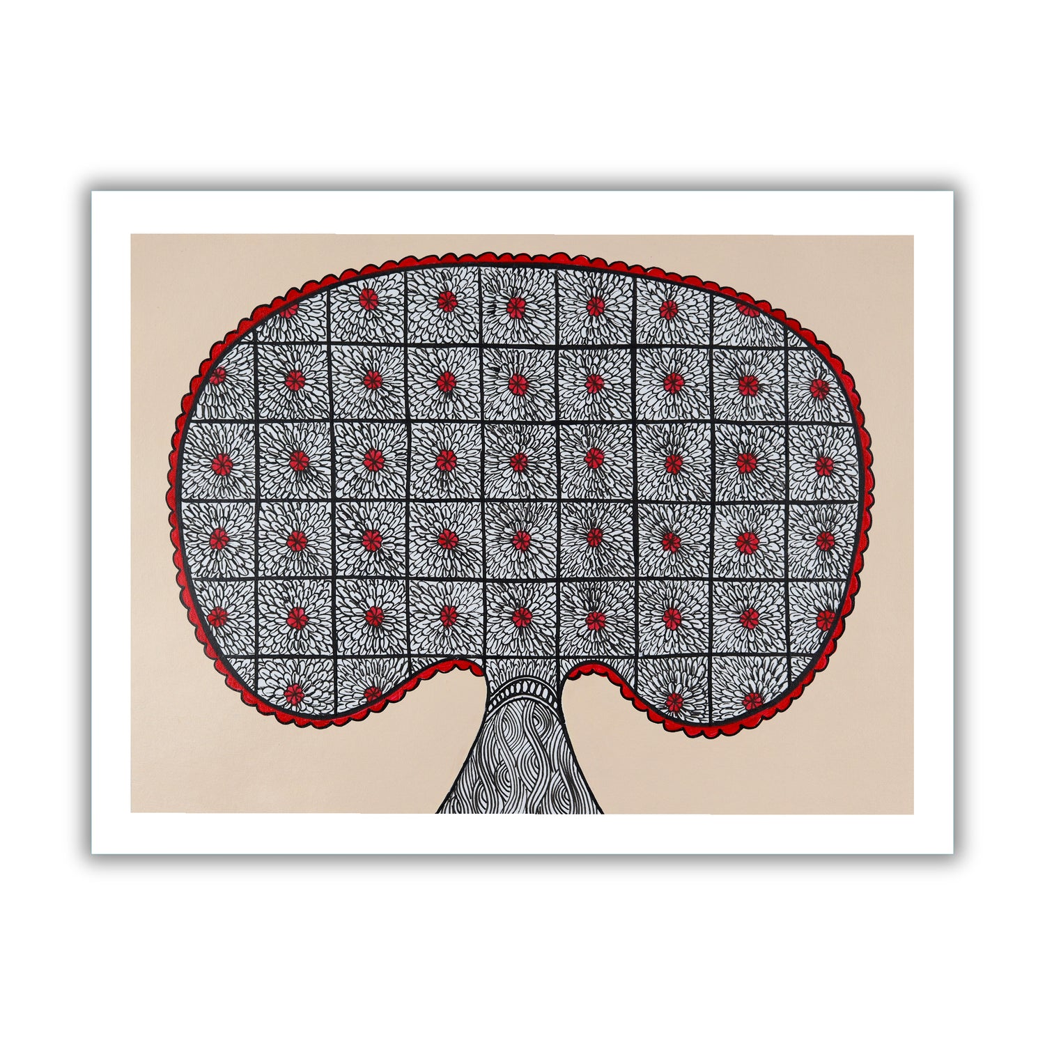 Framed artwork of a colorful tree of life-with handmade madhubani painting